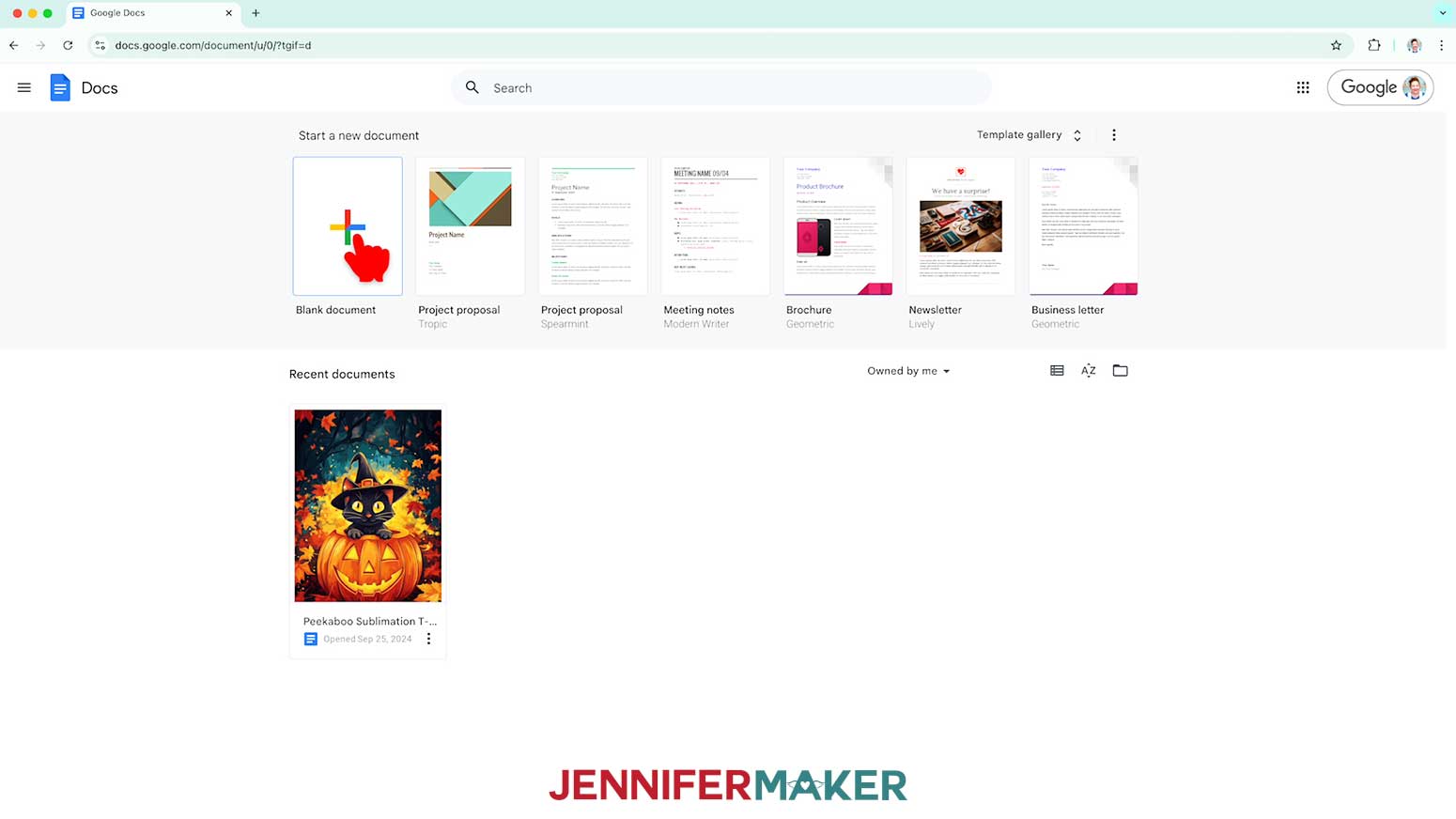 Click on the Blank Document icon to open a new document in Google Docs.