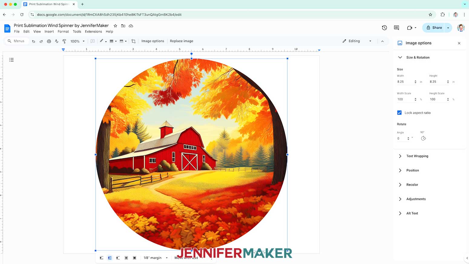 Click and drag the image to center in the middle of the document.