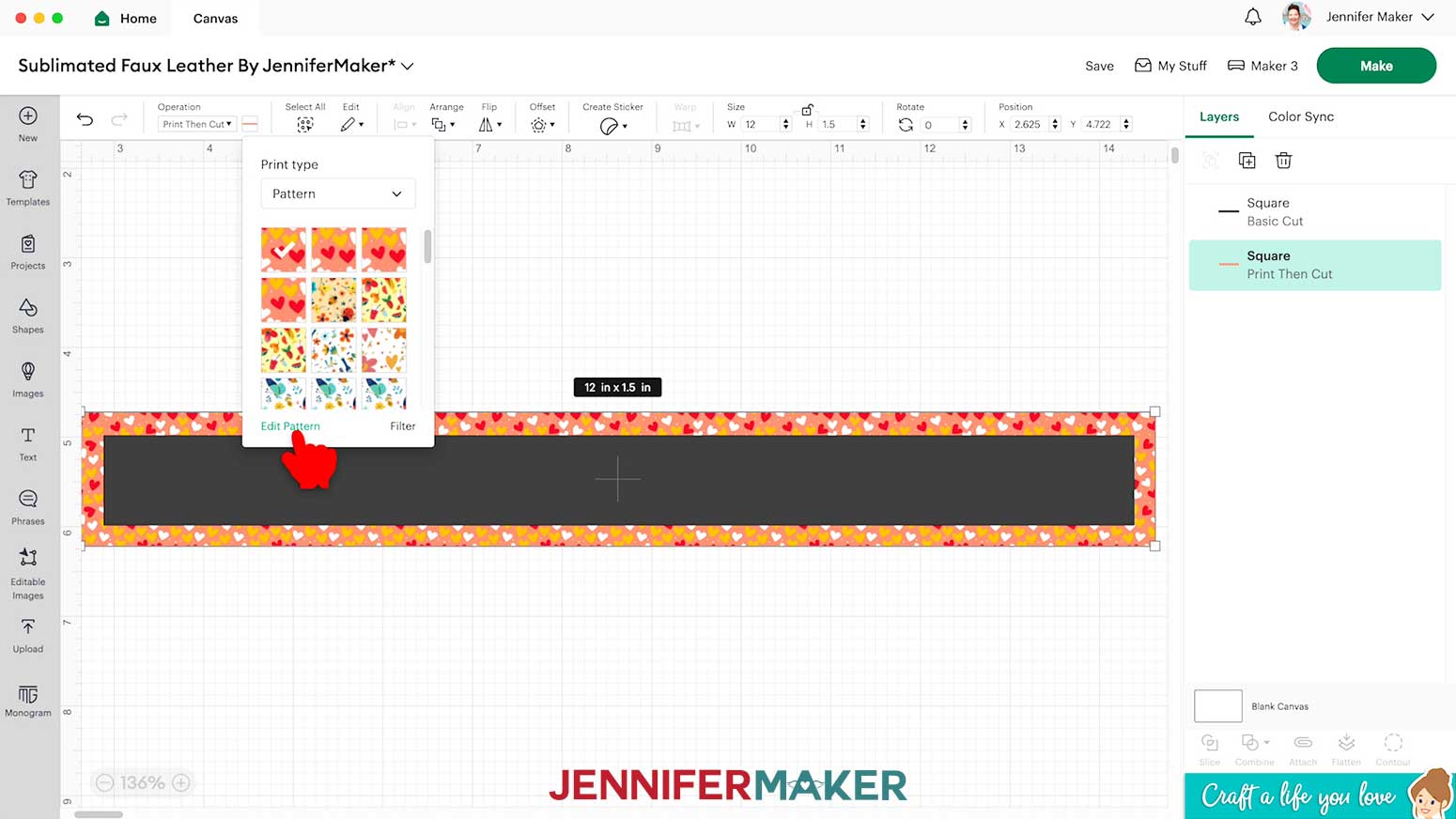 Click on the "Edit Pattern" option at the bottom of the pattern selections.