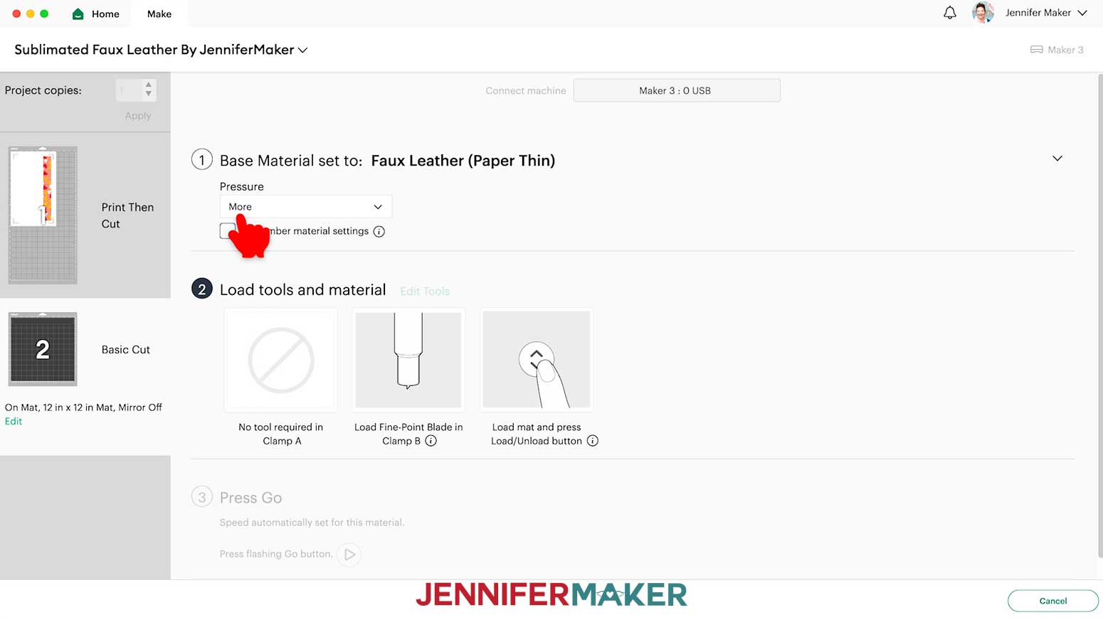 Set the second mat to the Faux Leather setting and select More pressure.