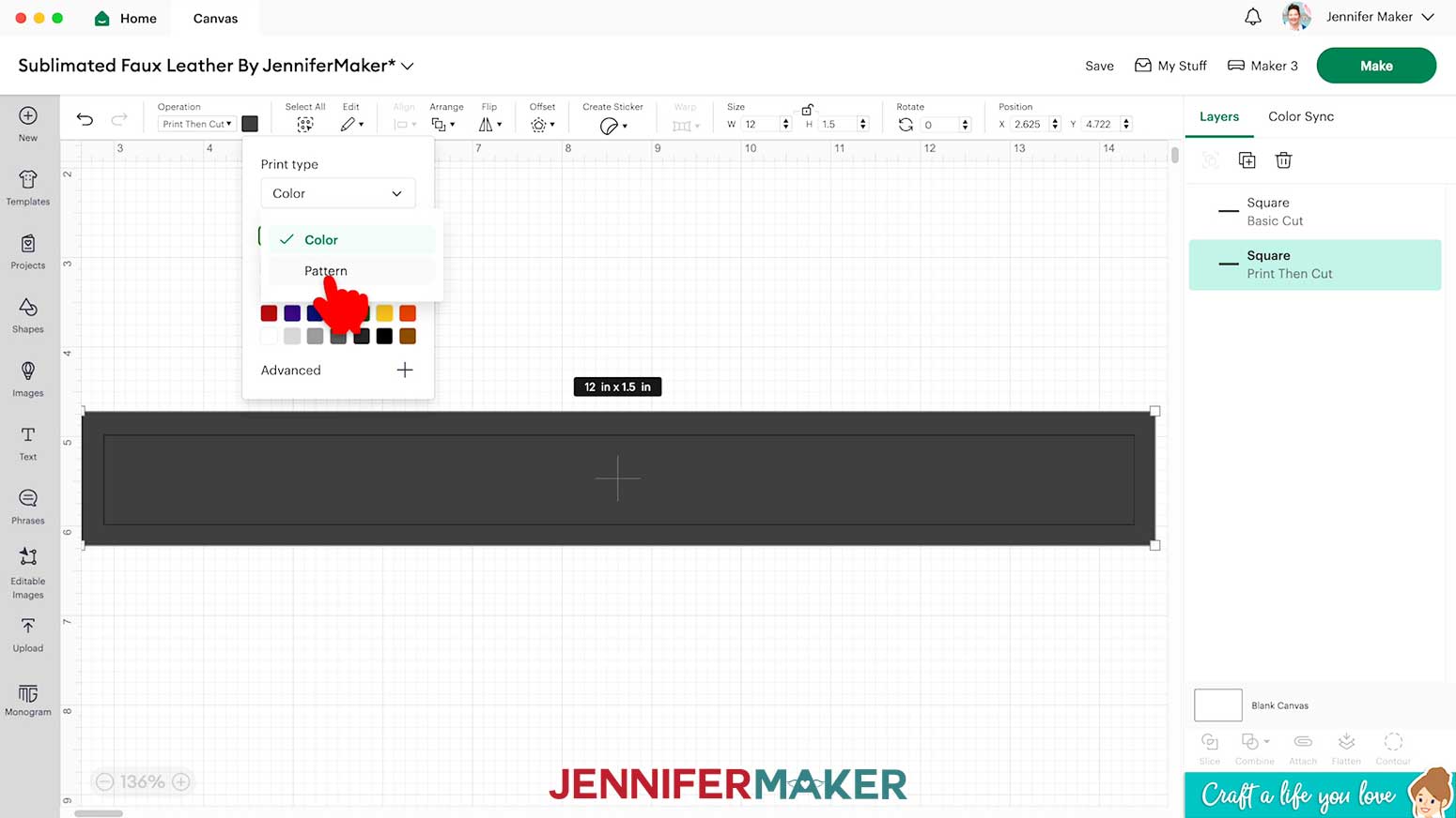 Click the color square next to the Operation menu and click the dropdown arrow to change from Color to Pattern.