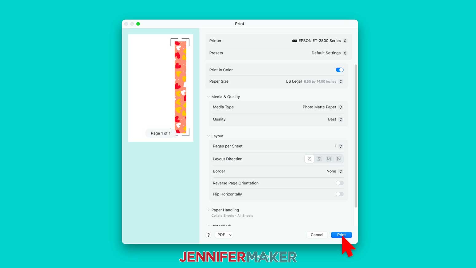 Select your sublimation printer, photo matte paper, and the best print quality settings.