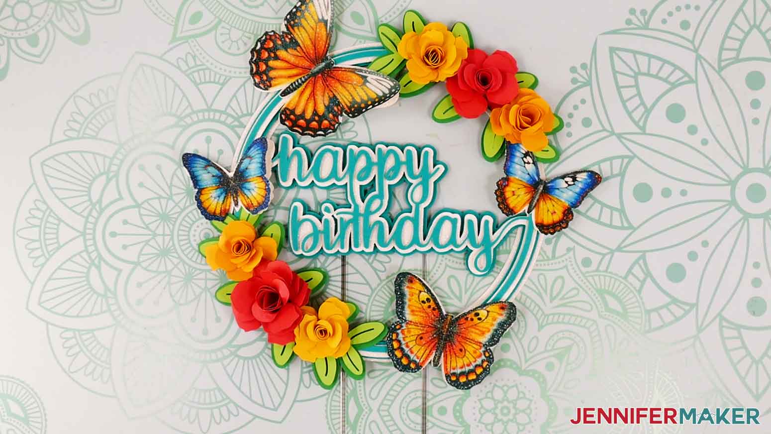 Complete sublimated butterfly birthday cake topper.