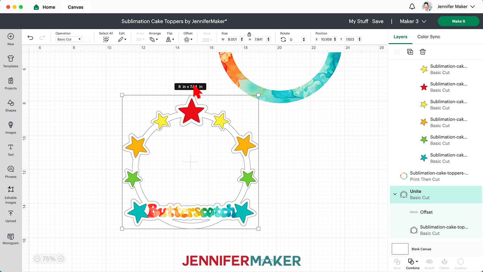 Use the Arrange and Send to Back tools to rearrange the layers in the correct order for the stars and watercolor text to appear.
