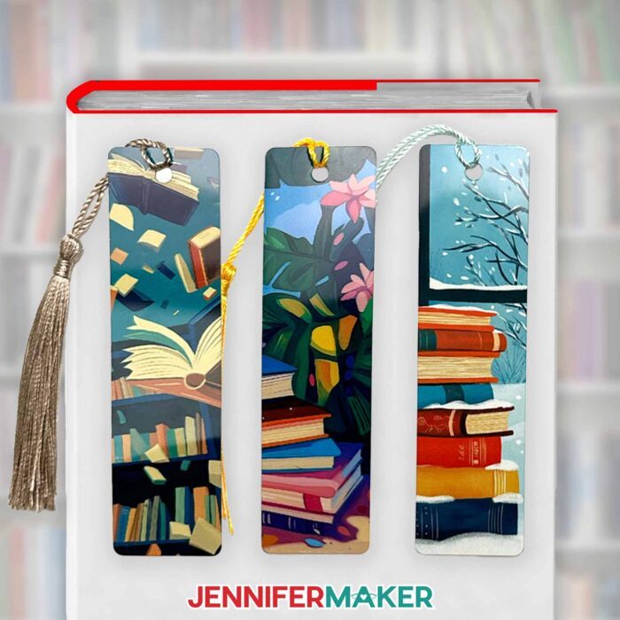 Printed sublimation bookmarks with cool tones and book themes by JenniferMaker.