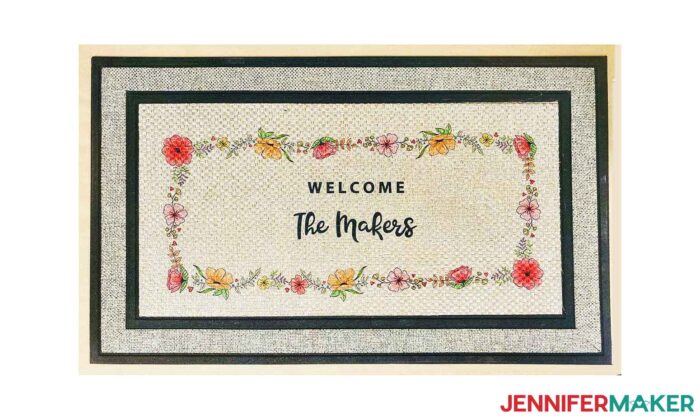 Floral welcome mat sublimated onto a 100% polyester doormat from Home Depot