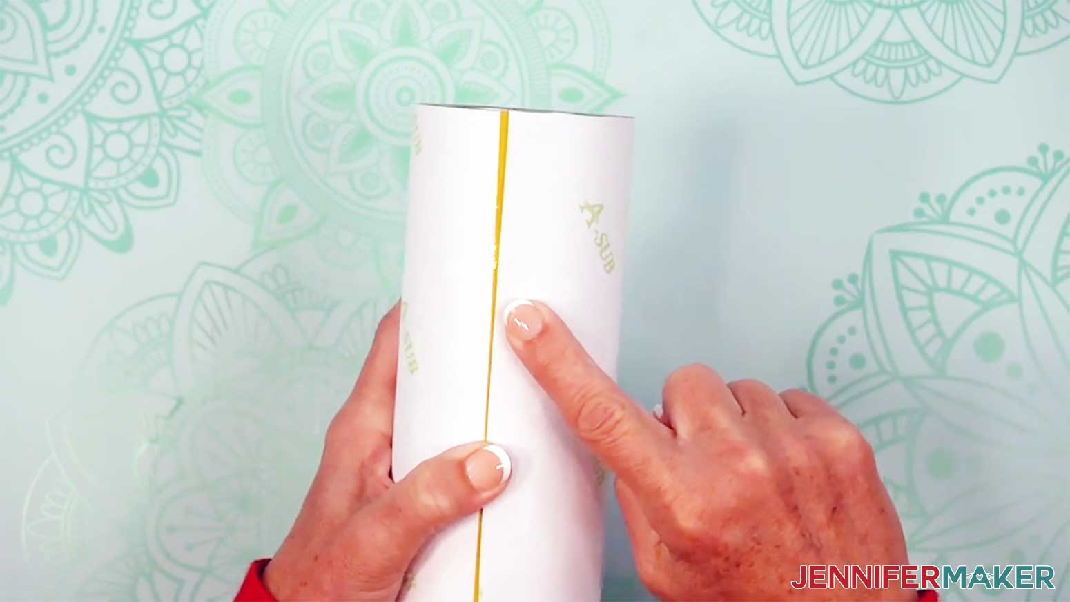 Wrap the glow in the dark tumbler reverse sublimation design print around the tumbler with the ink against the tumbler surface.