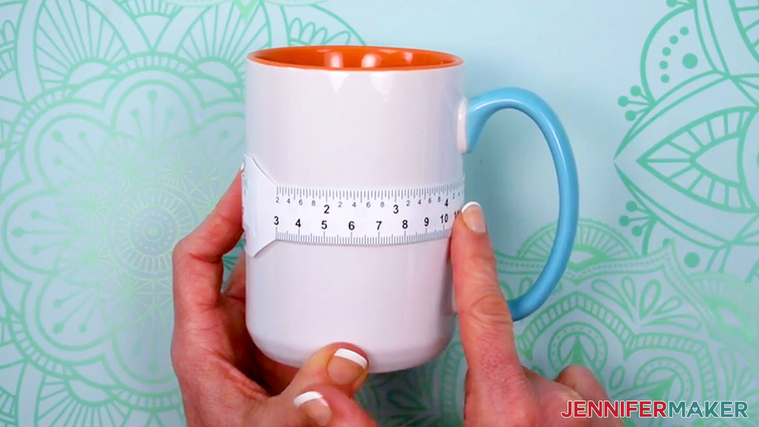 Use a measuring tape to determine the maximum width of the Sublimation Basics design when placed on the mug.