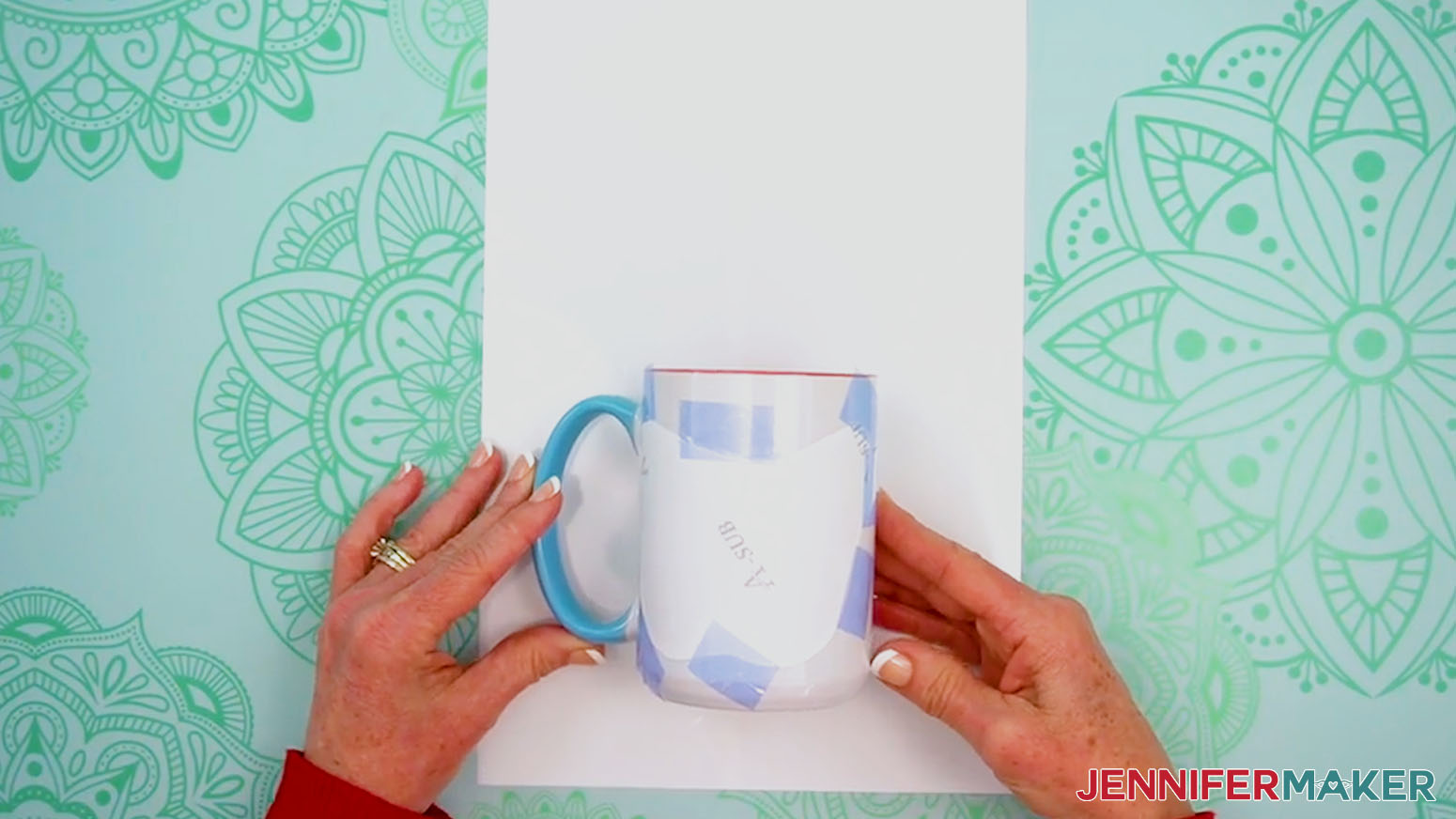 Place the mug and taped Sublimation Basics design at the bottom of a shrink wrap sleeve.