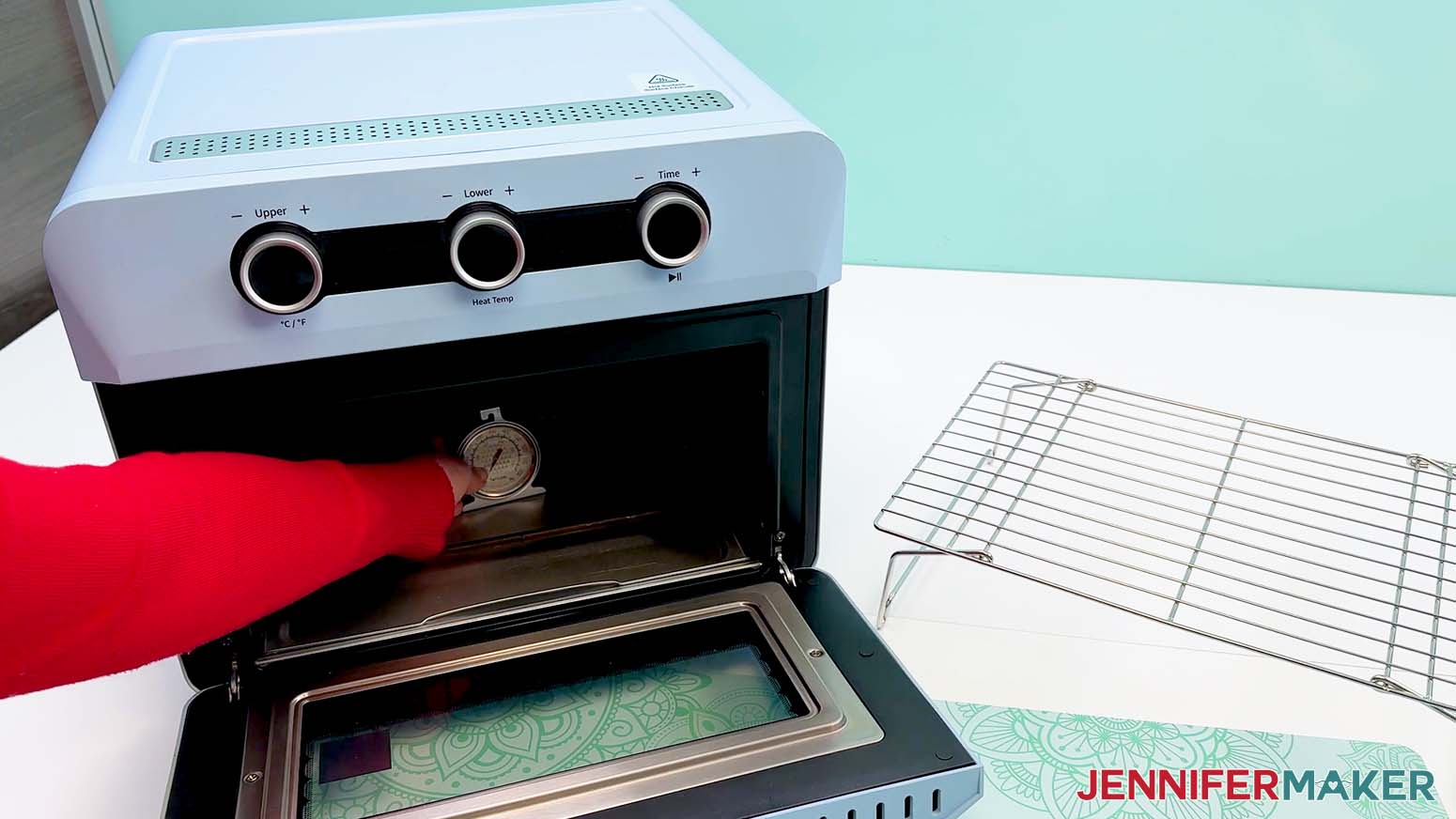 Use a thermometer to make sure the sublimation oven is the correct temperature for the type of blank being used for the Sublimation Basics design transfer.