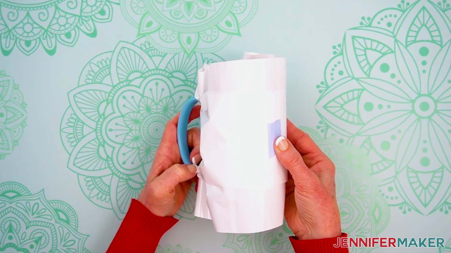 The Sublimation Basics mug blank is wrapped in shrink wrap and ready to heat.