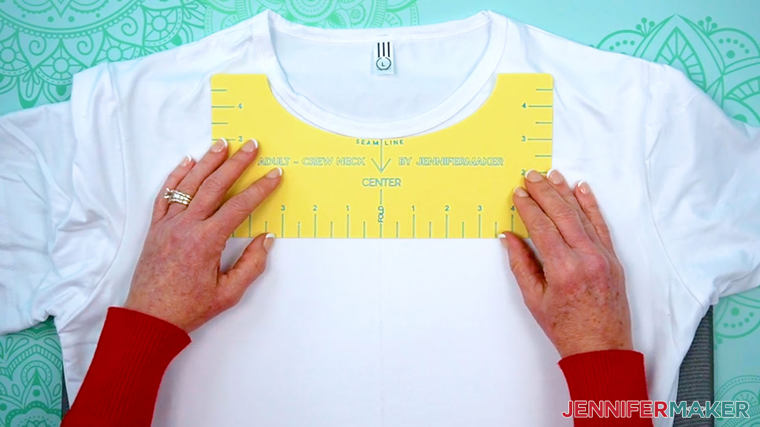 Use a t-shirt ruler guide to help with placement of the Sublimation Basics design on the shirt.