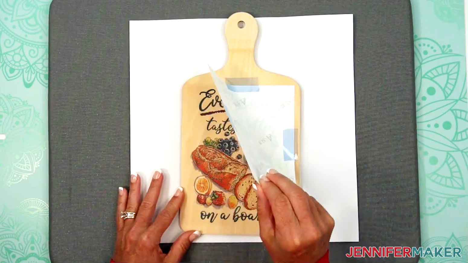 Remove the sublimation paper and tape from the sublimation charcuterie board.
