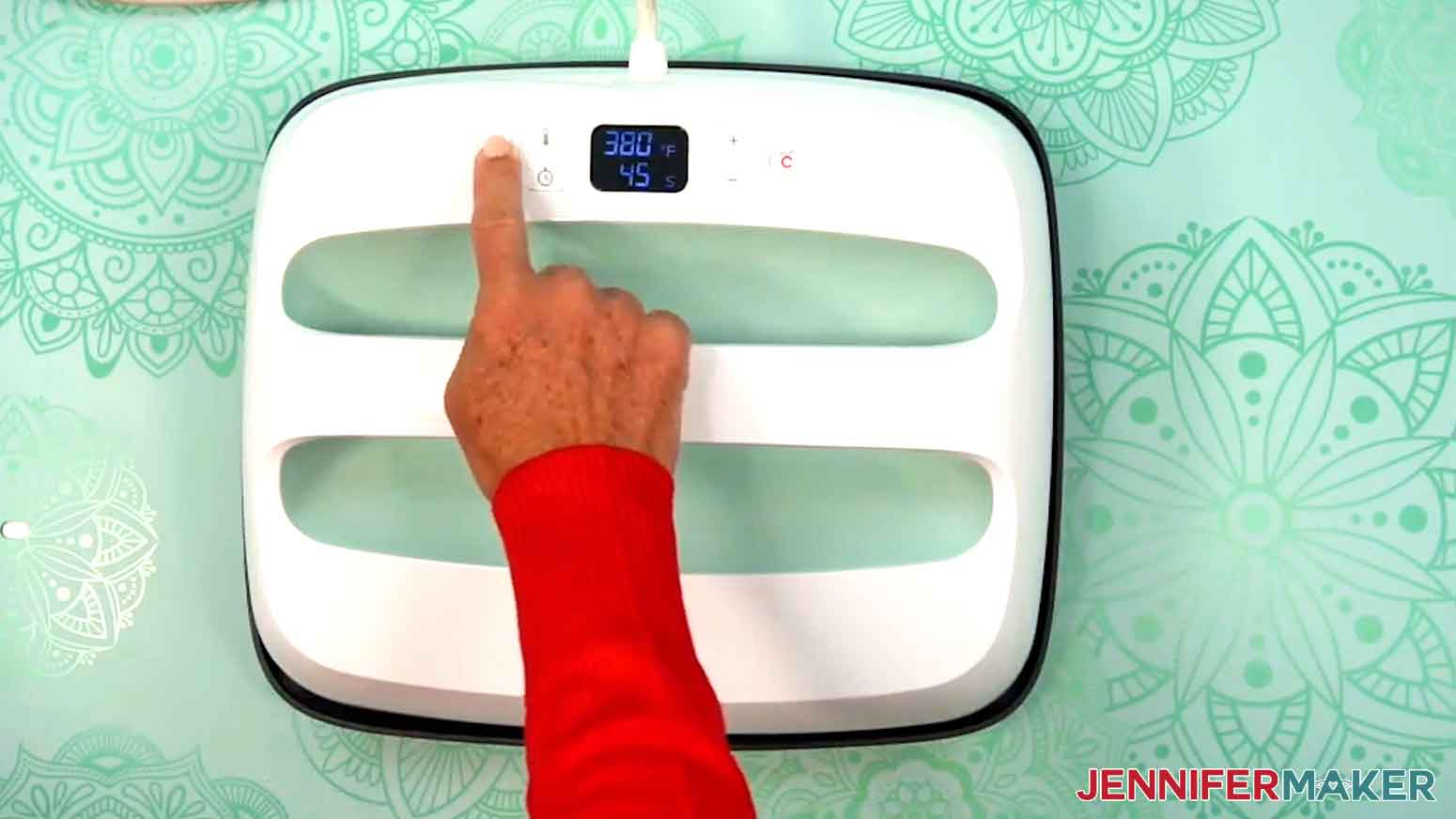 Set the heating press to the correct time and temperature for the sublimation charcuterie board.