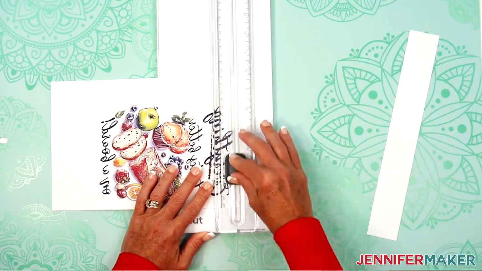 Trim the edges of the paper close to the charcuterie board sublimation design.