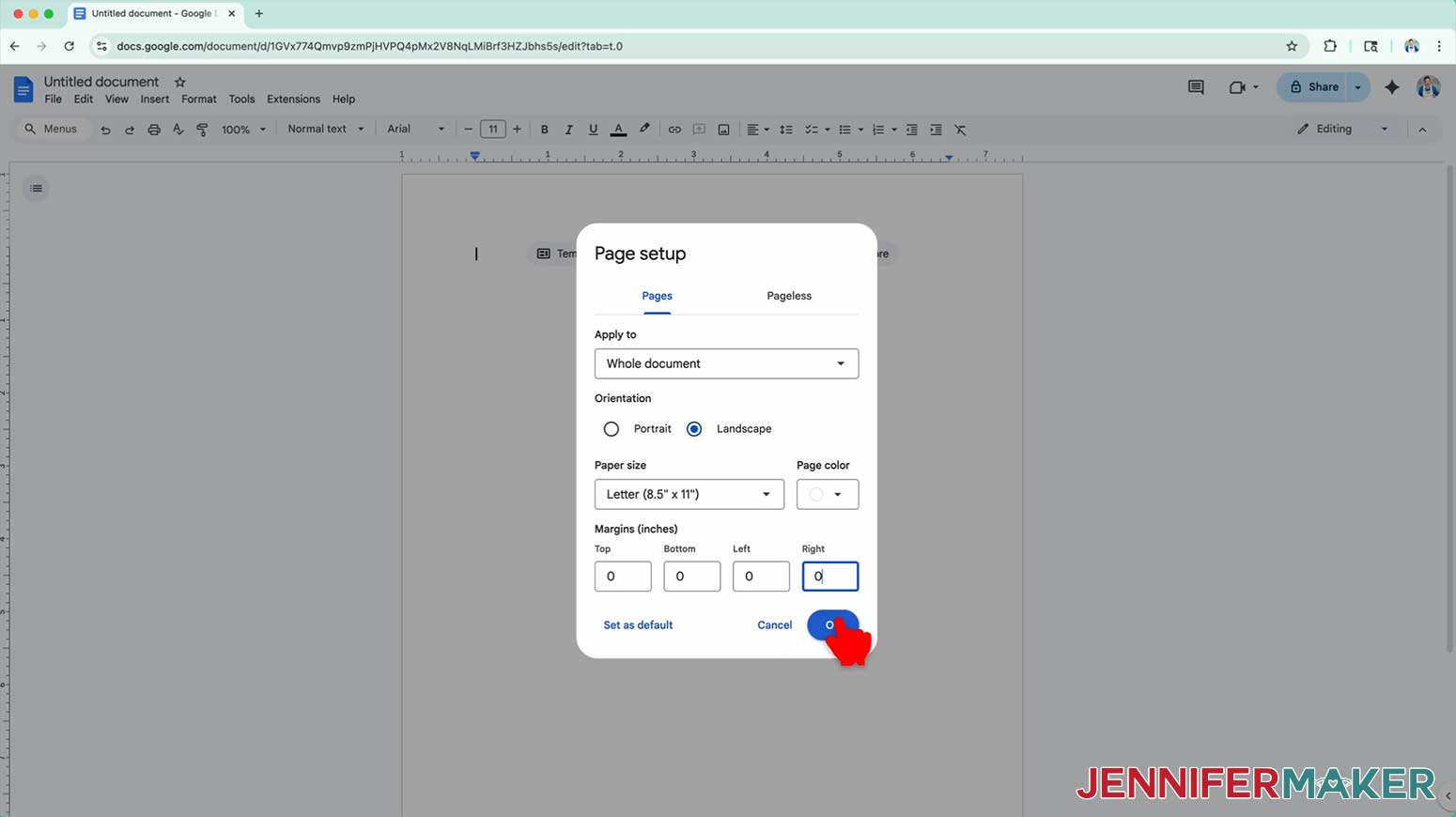 Set the margins of the Google Doc to zero to print the glow in the dark tumbler reverse sublimation design.