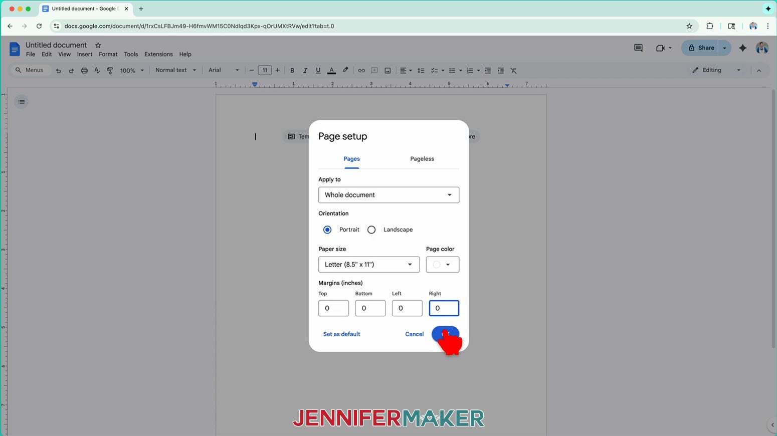 Set the Google document for the Sublimation Shirt Ideas design to zero margins.