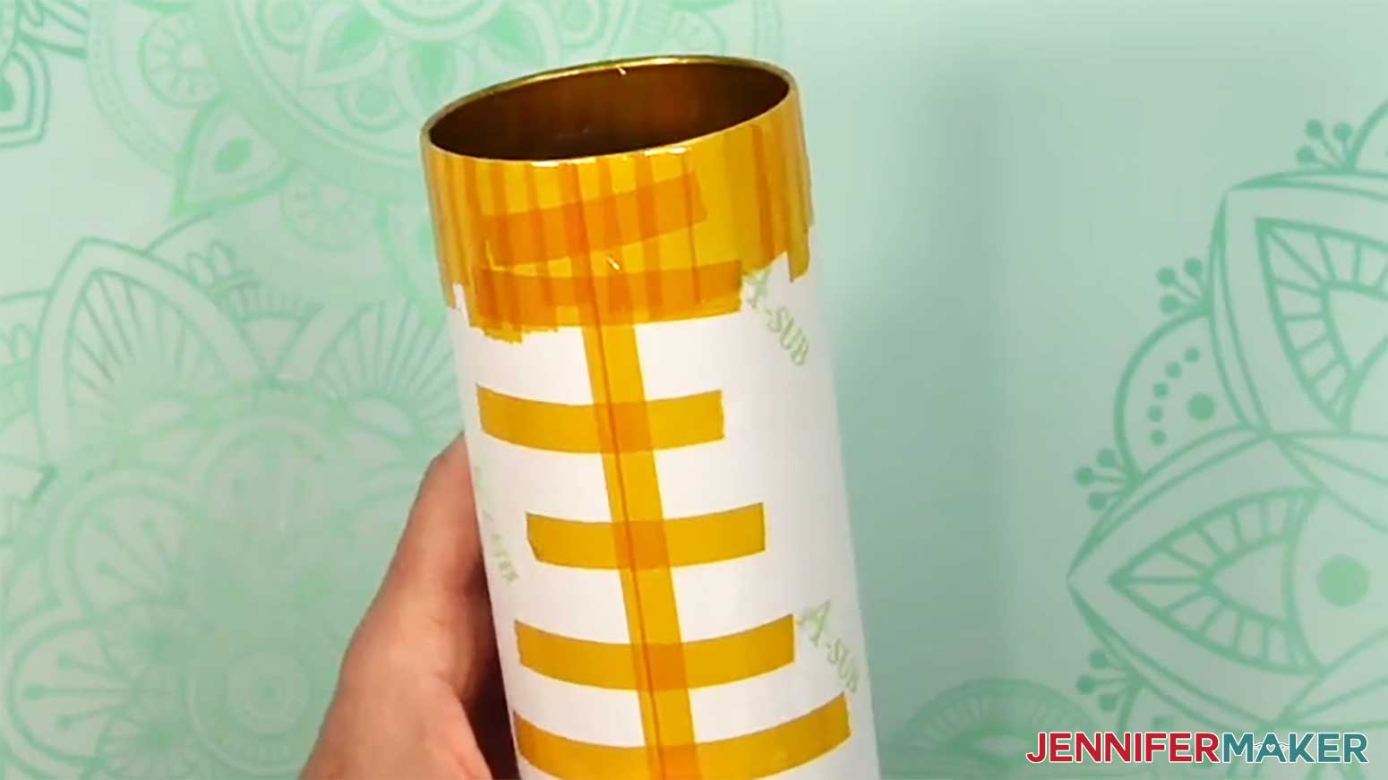 Tape the entire top of the glow in the dark tumbler and reverse sublimation print.