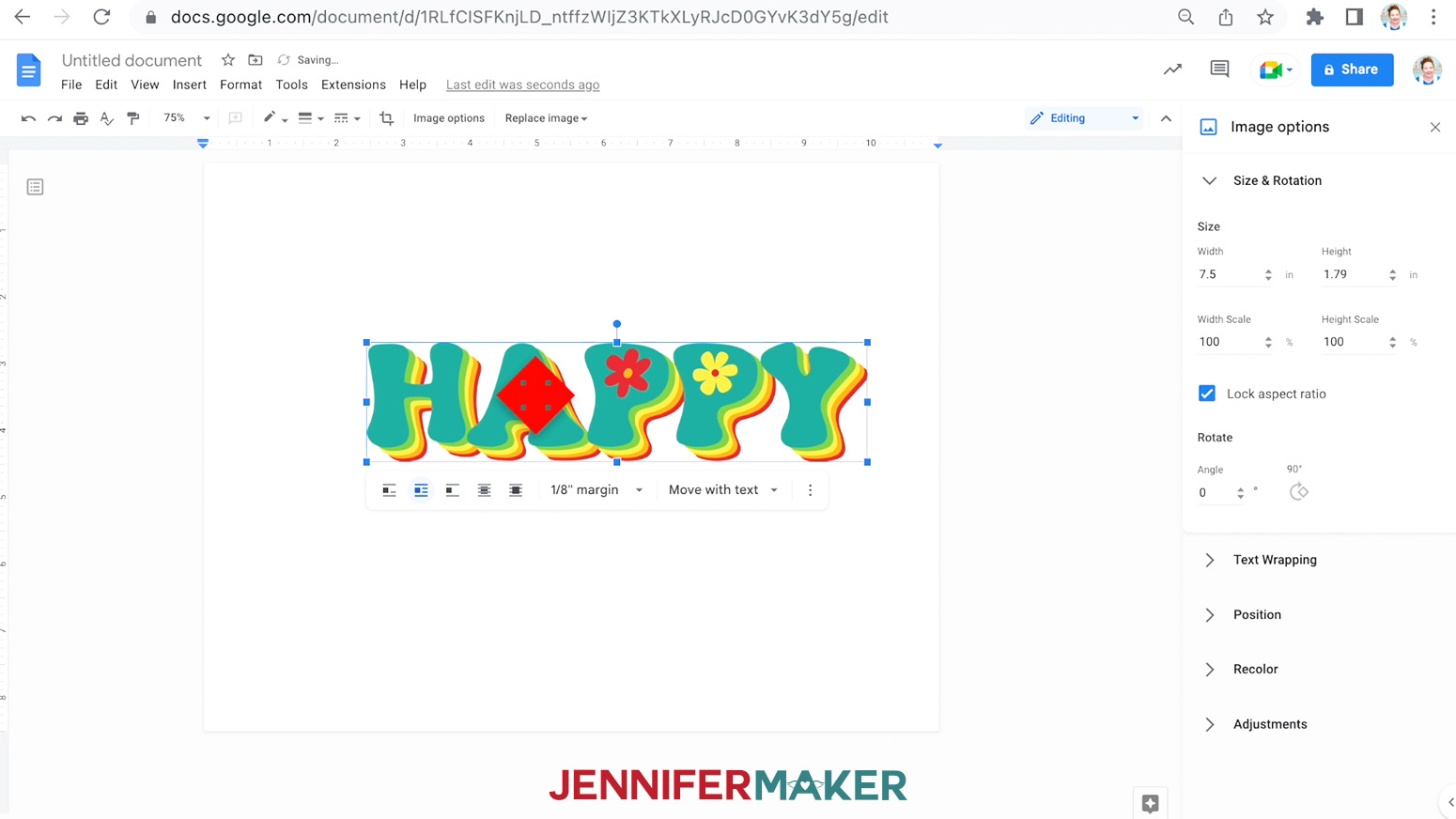 centering happy image on google docs page