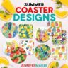 Free Summer Watercolor Designs for your print and sublimation crafting! Learn how to sublimate coasters with these fresh and fruity designs! A collection of summer-themed coasters in a watercolor style sit on a surface.