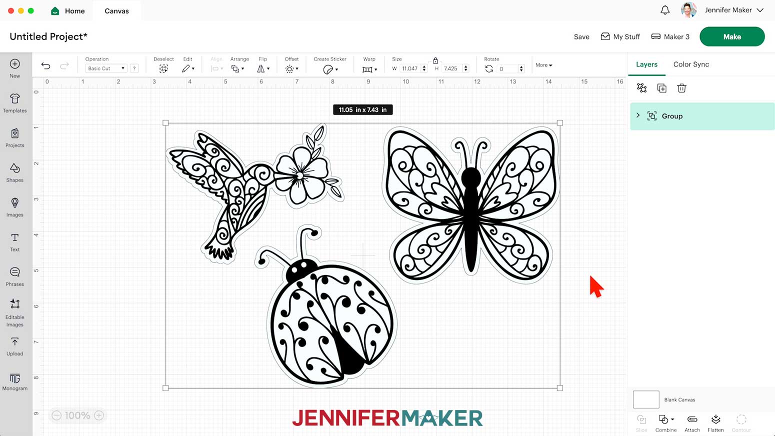 Suncatcher Window Cling SVG uploaded to the Design Space canvas.