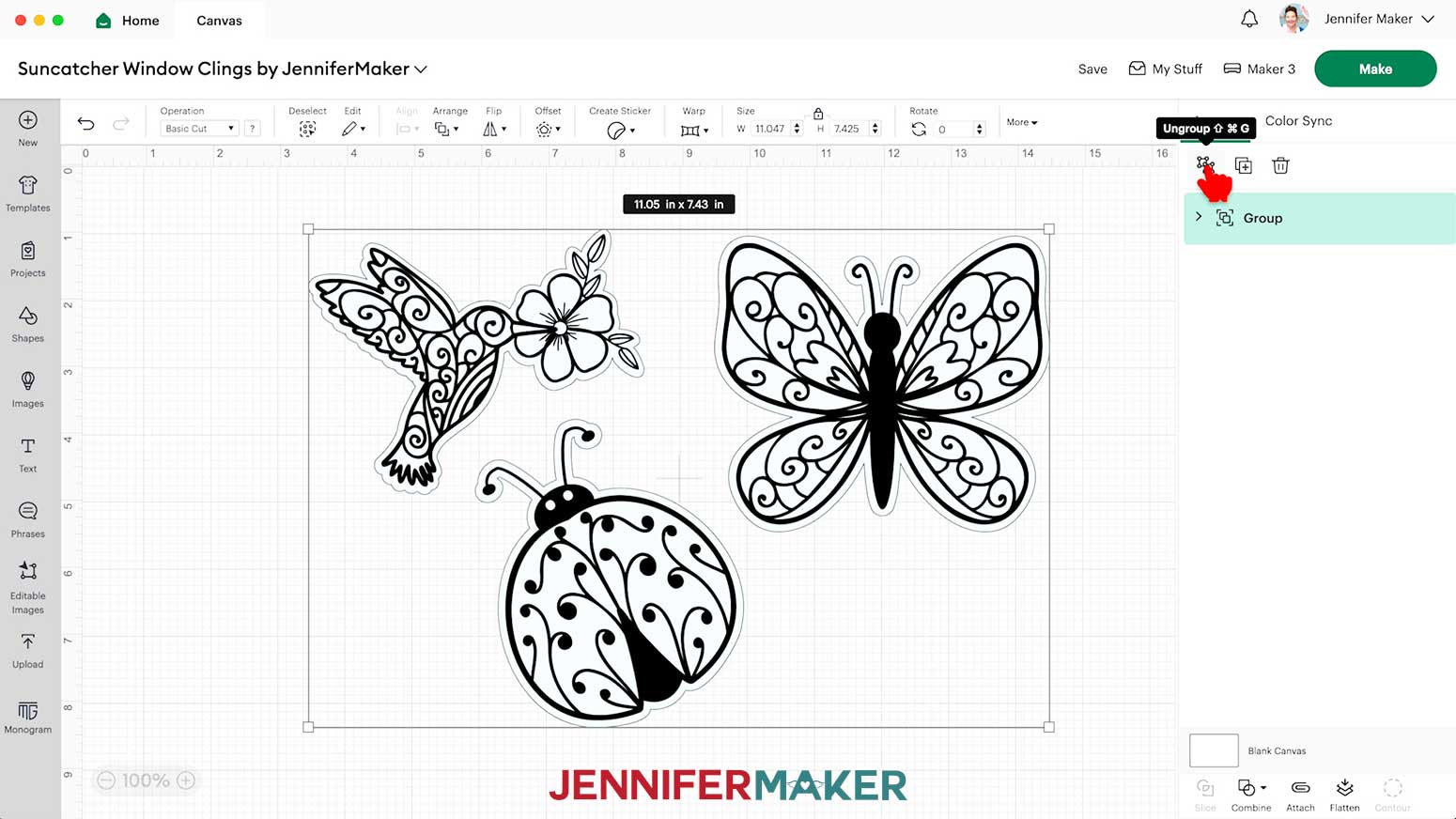 Click the Ungroup icon at the top of the Layers panel to separate the designs.