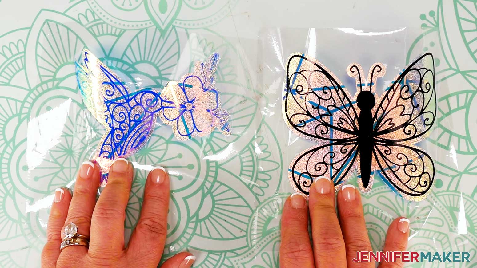Finished suncatcher window cling hummingbird and butterfly designs.