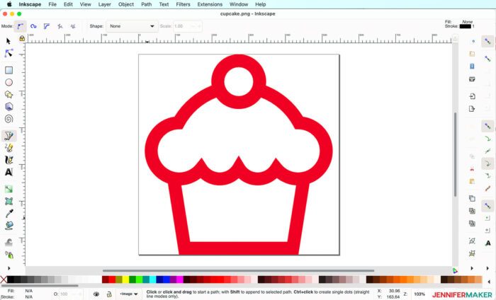 Red cupcake outline PNG file in Inkscape