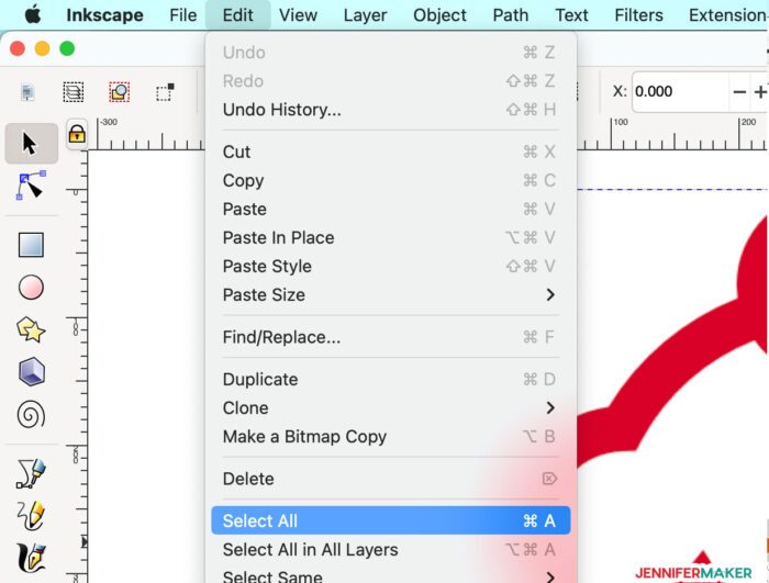 The Select All command in Inkscape selects everything on the canvas