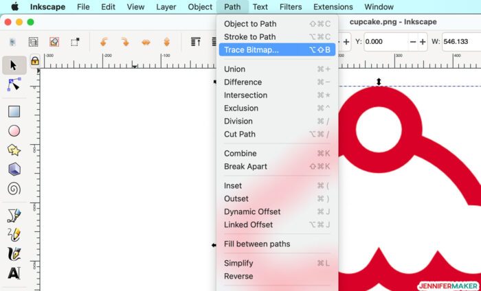 Trace Bitmap command in Inkscape will trace raster images