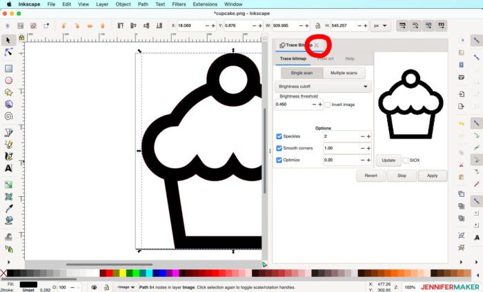 How to close the Trace Bitmap panel in Inkscape