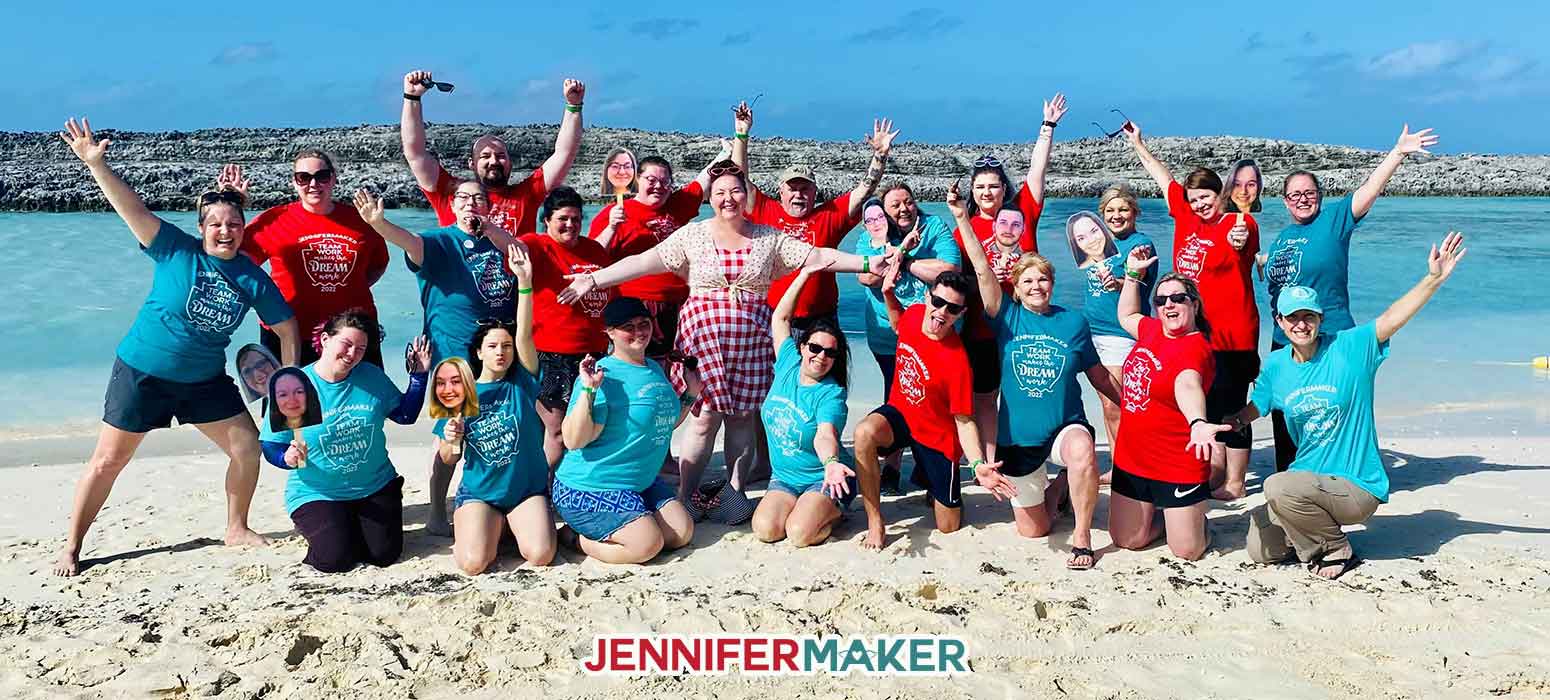 Team JenniferMaker on Castaway Cay, Bahamas in February 2022