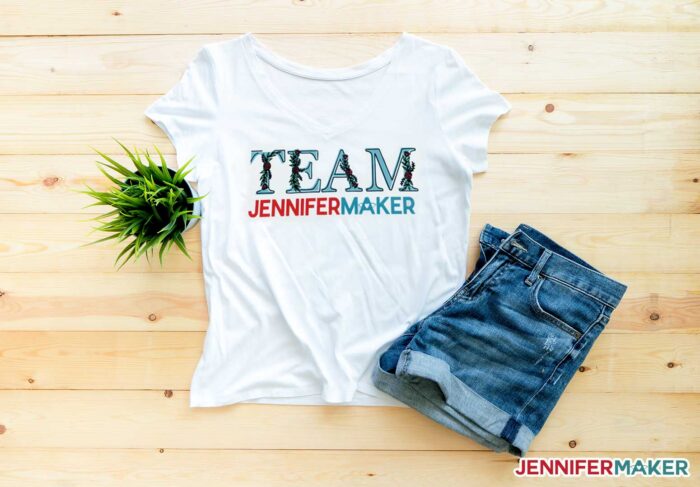 Team JenniferMaker sublimated shirt made with the Epson EcoTank 2720 sublimation printer