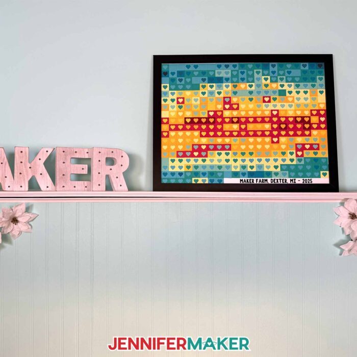 Maker Farm Temperature Tracking Project on display on a shelf next to wooden letters spelling out "MAKER"