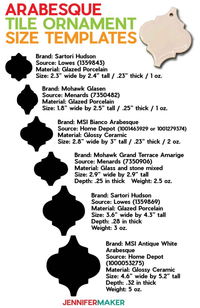 Ornament Decal Size Chart