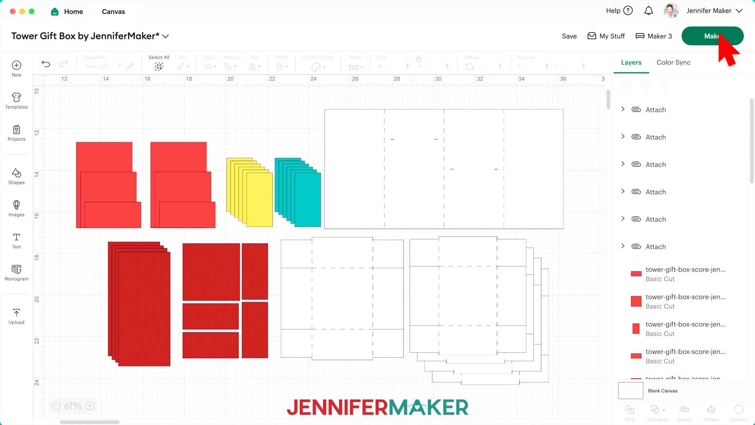 The non score tower gift box files are ready to cut without any edits unless the colors need to be updated to better match the materials being used.