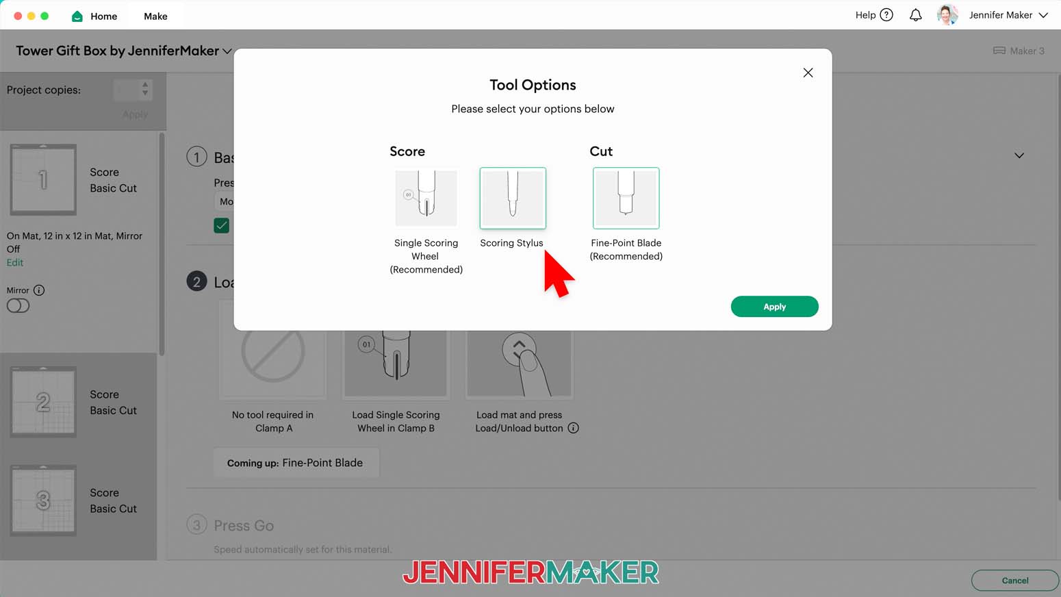 Choose the scoring stylus if the scoring wheel is not going to be used for the tower gift box.