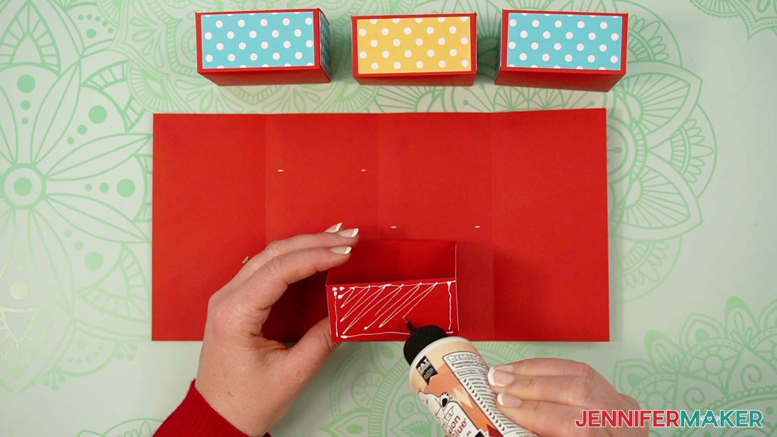 Add glue to the back of the drawer for the tower gift box.