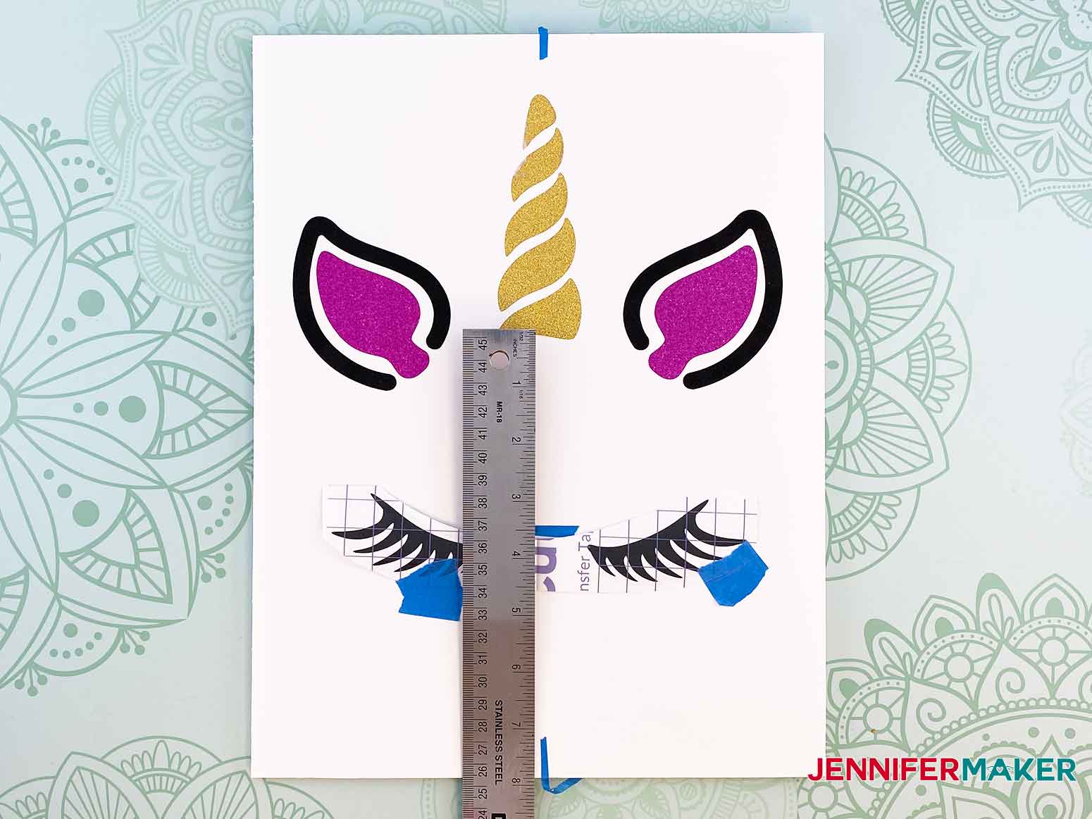 Center and measure placement for the unicorn eyelashes for my personalized unicorn frame