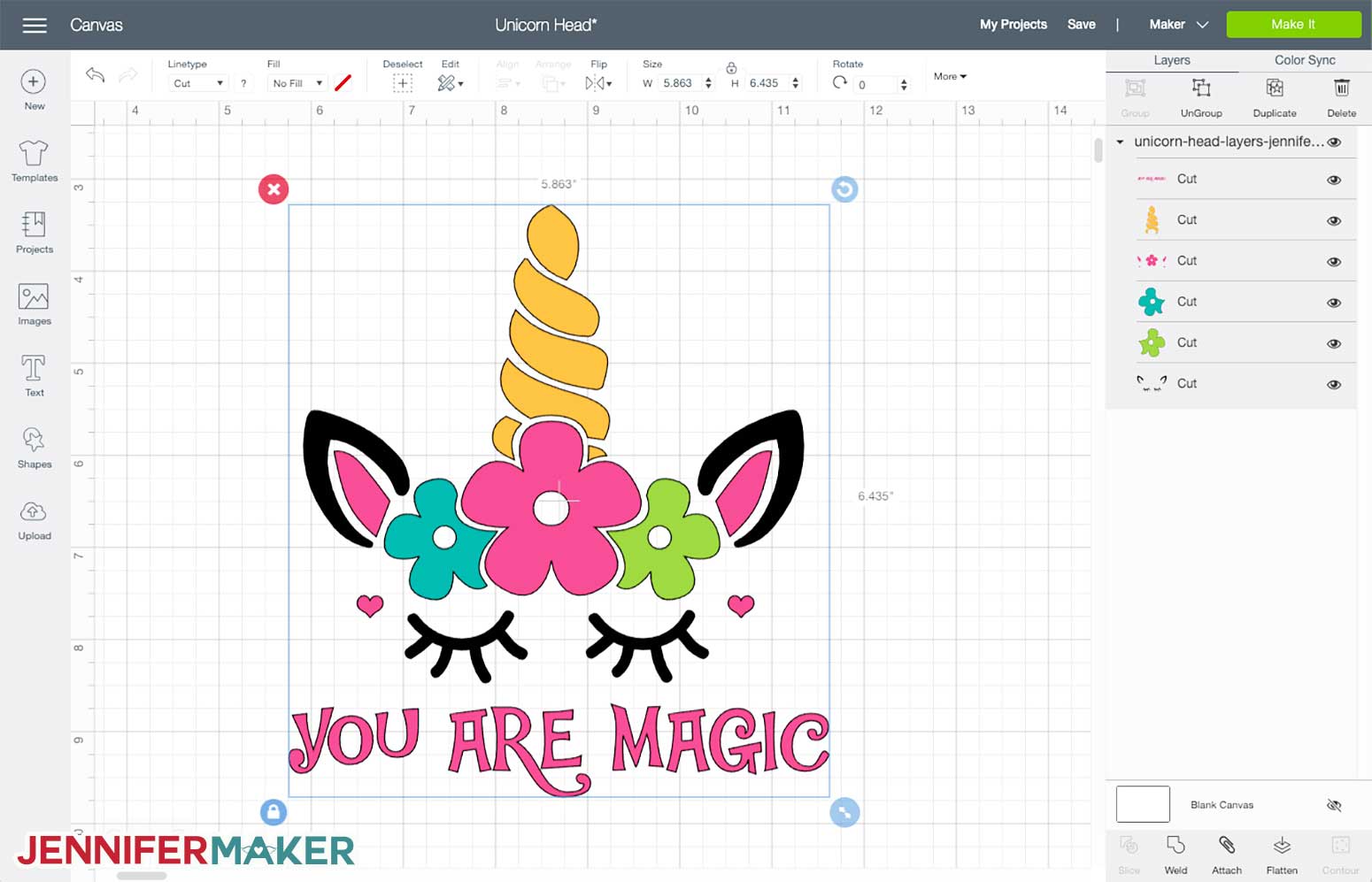 Cute Unicorn SVG uploaded to Cricut Design Space