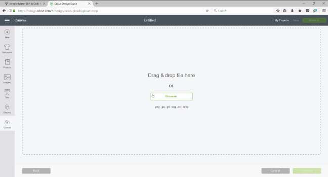 The Browse button in Cricut Design Space for Uploading Images