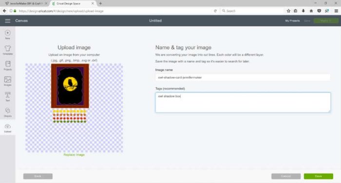 An uploaded image in Cricut Design Space on Windows