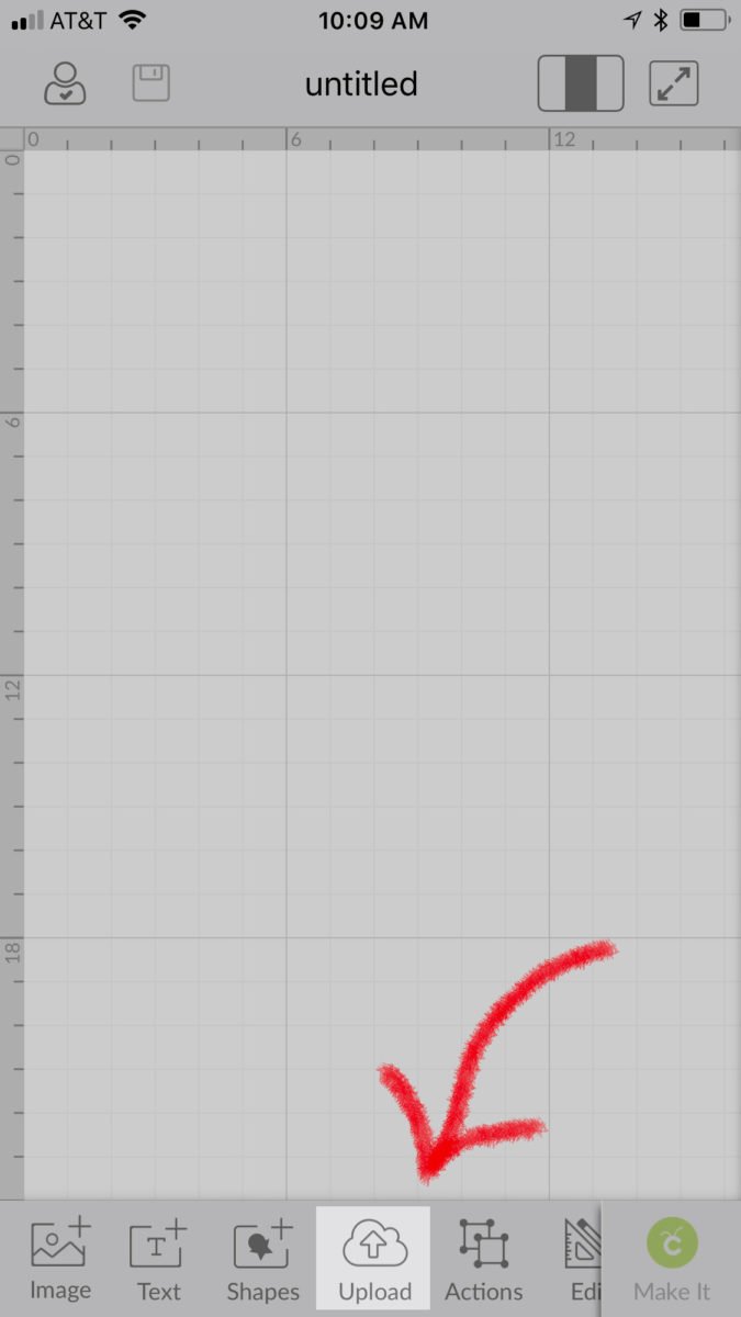Click Uploadt in Cricut Design Space to upload an svg file on an iPhone or iPad