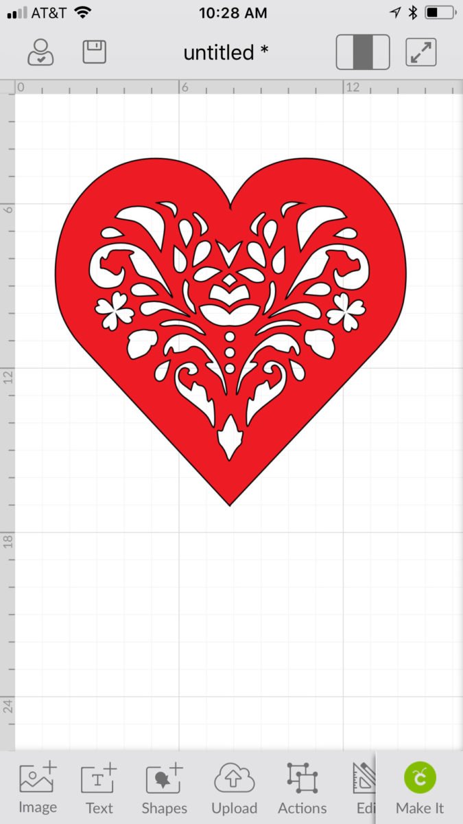 A red heart uploaded to Cricut Design Space - how to upload an svg file on an iPhone or iPad