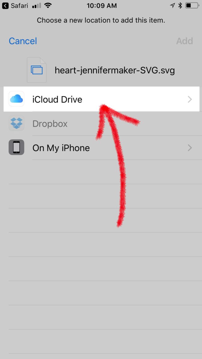 Tap iCloud Data to save a file to upload svg files to Cricut Design Space on an iPhone or iPad