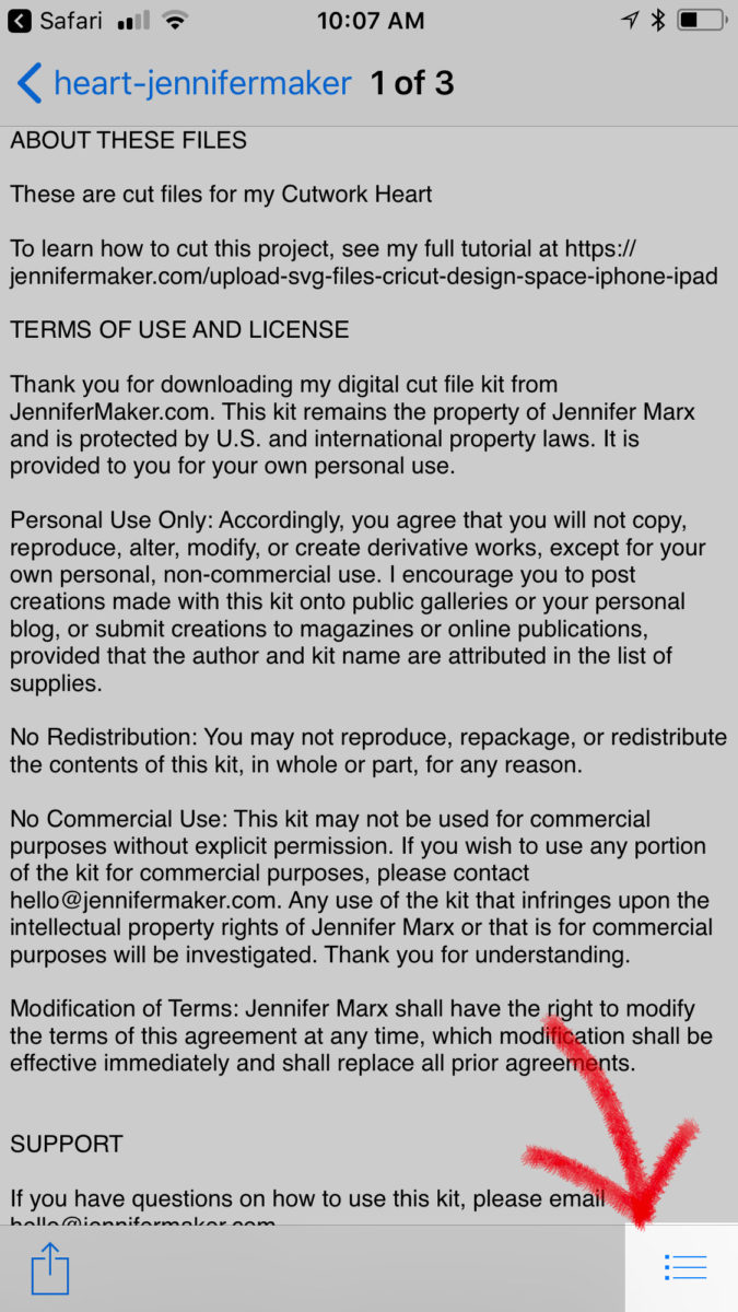 Tap the three lines to save a file to upload svg files to Cricut Design Space on an iPhone or iPad