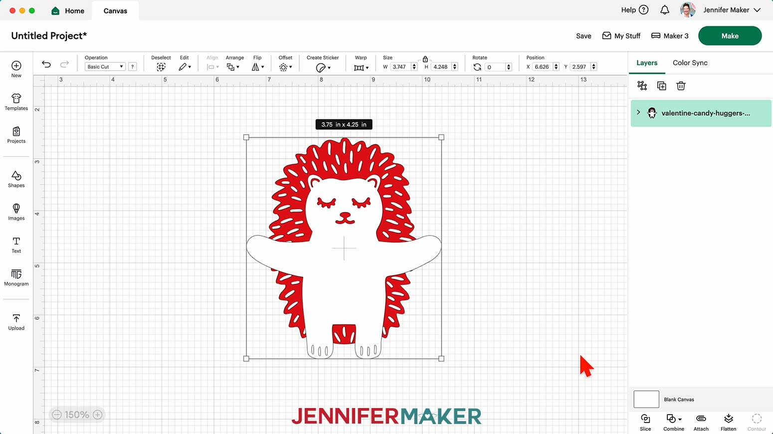 Click “Upload” to add the design to your canvas it measure 3.75 x 4.75 inches