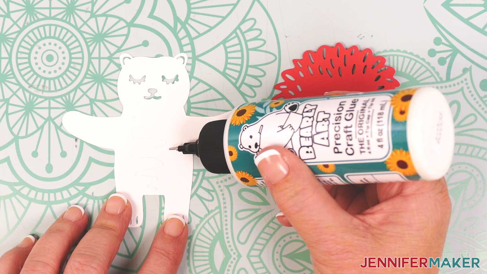 Gluing the back of the hedgehog body cardstock piece.