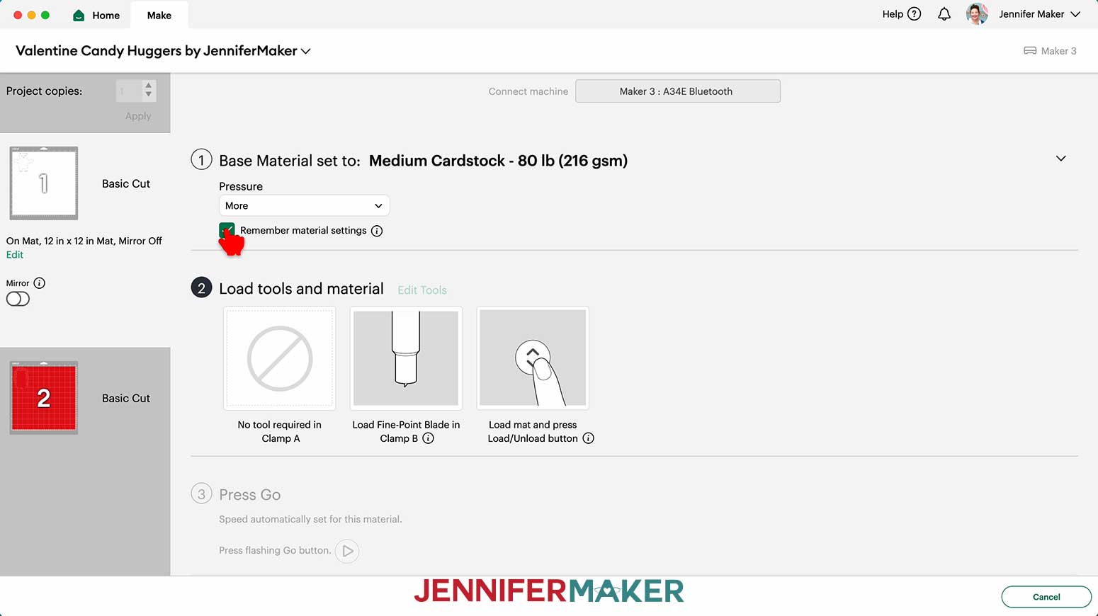 set materials to medium cardstock and the pressure to more