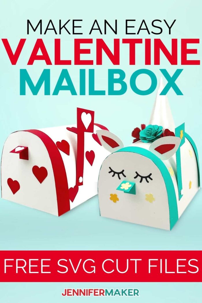 Make an easy Valentine Mailbox Craft with these two white paper mailboxes made from our free SVG cut files